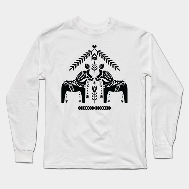 Swedish Dala Horse Long Sleeve T-Shirt by Raluca Mateescu